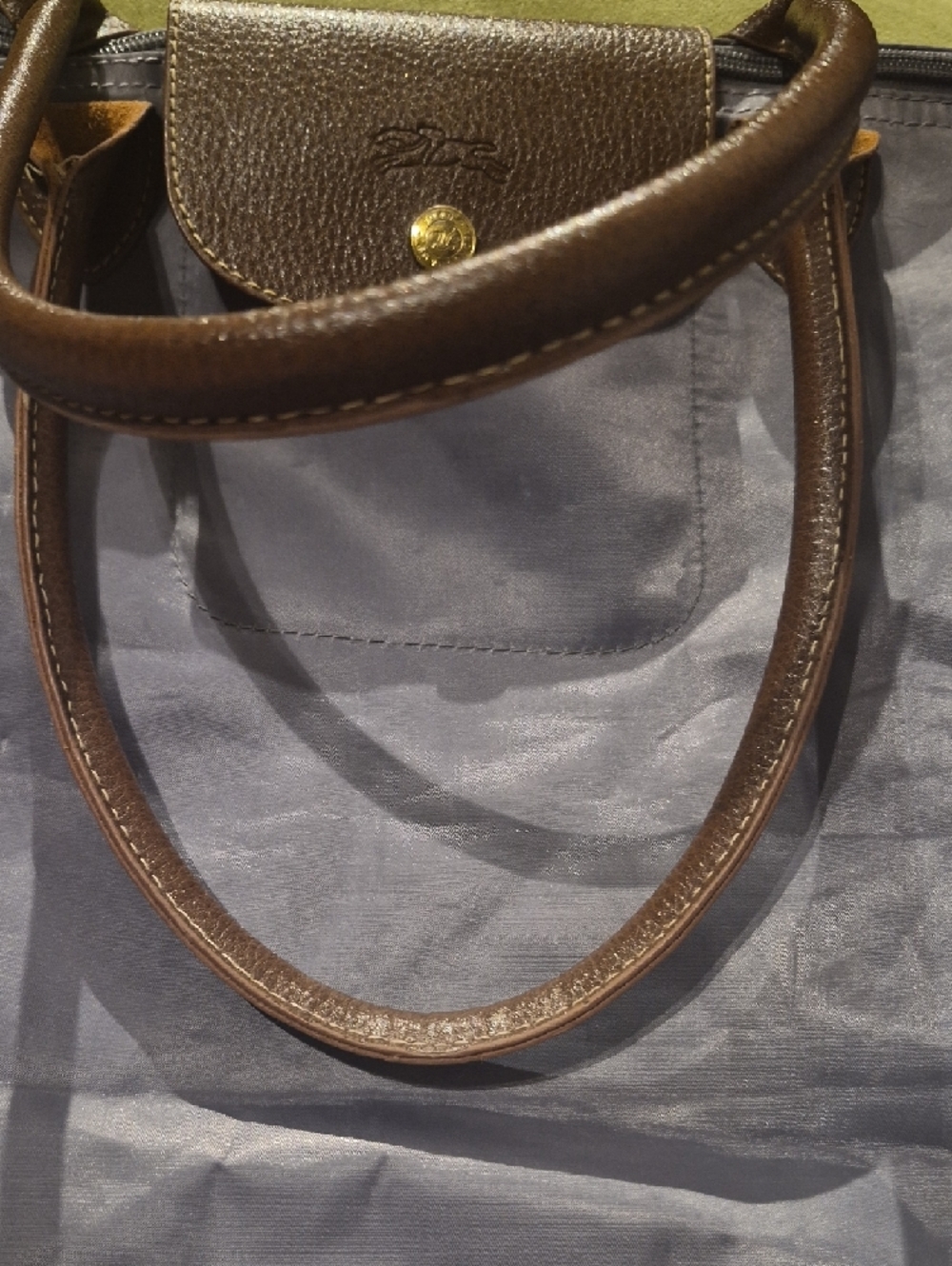Longchamp Pliage XL Gray Tote Bag with Brown Leather Trim - Picture 3 of 11